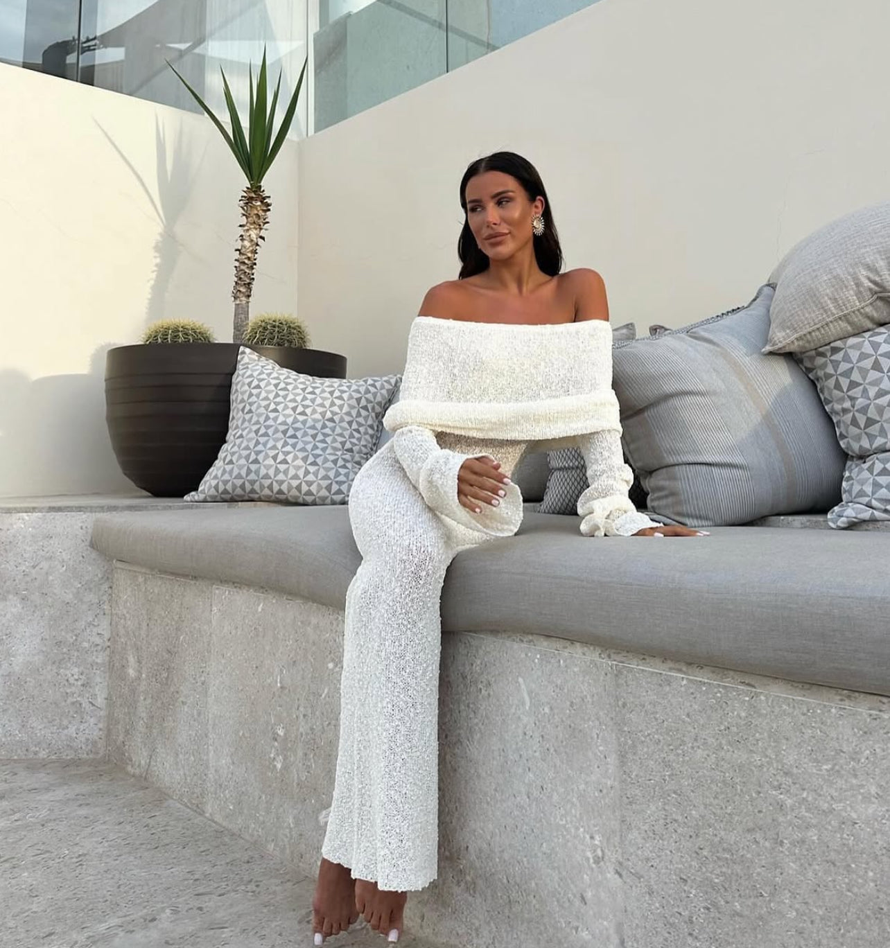 Bouclé Off-The-Shoulder Maxi