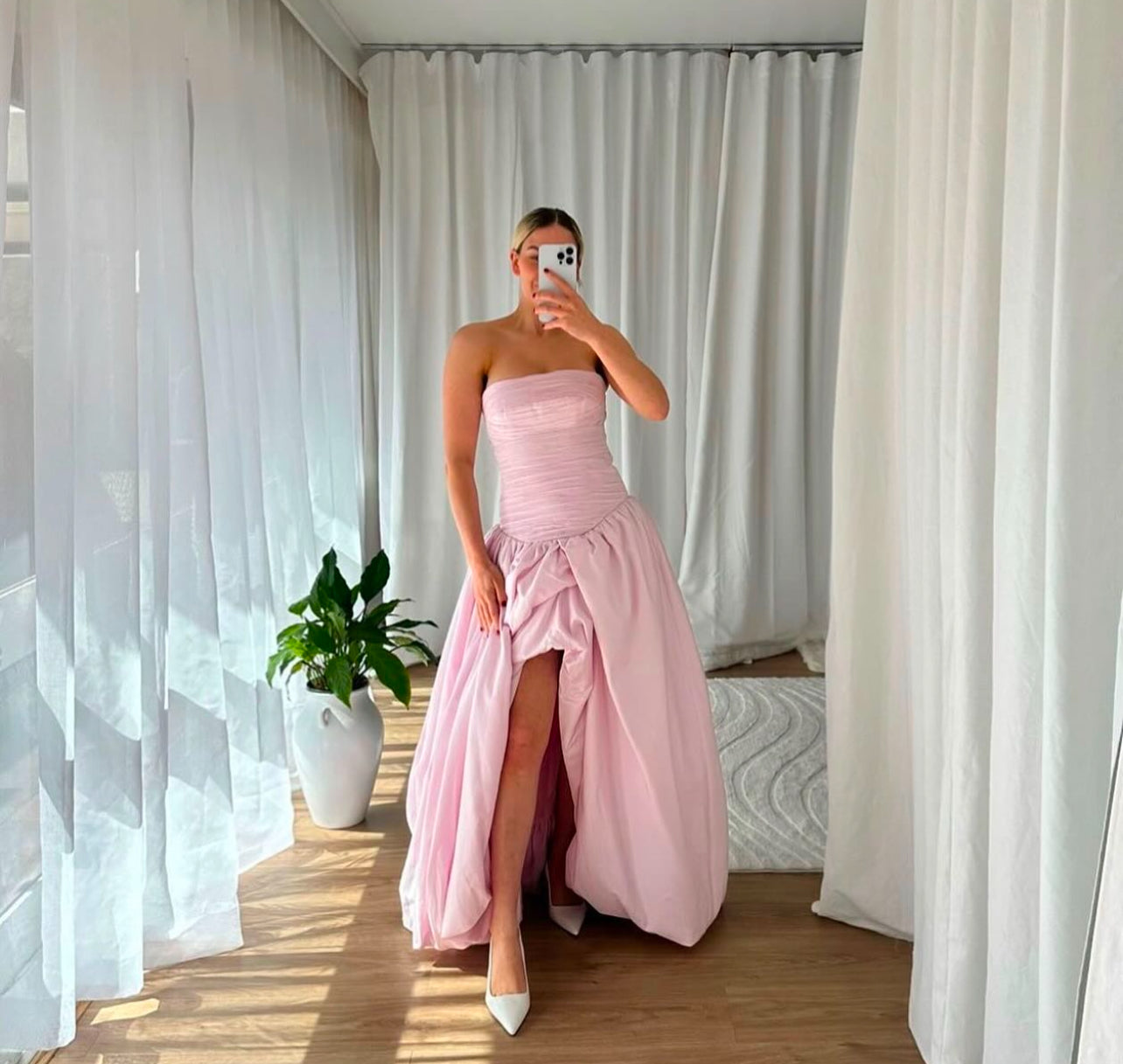 AJE Violette Bubble Hem Maxi in Pastel Pink